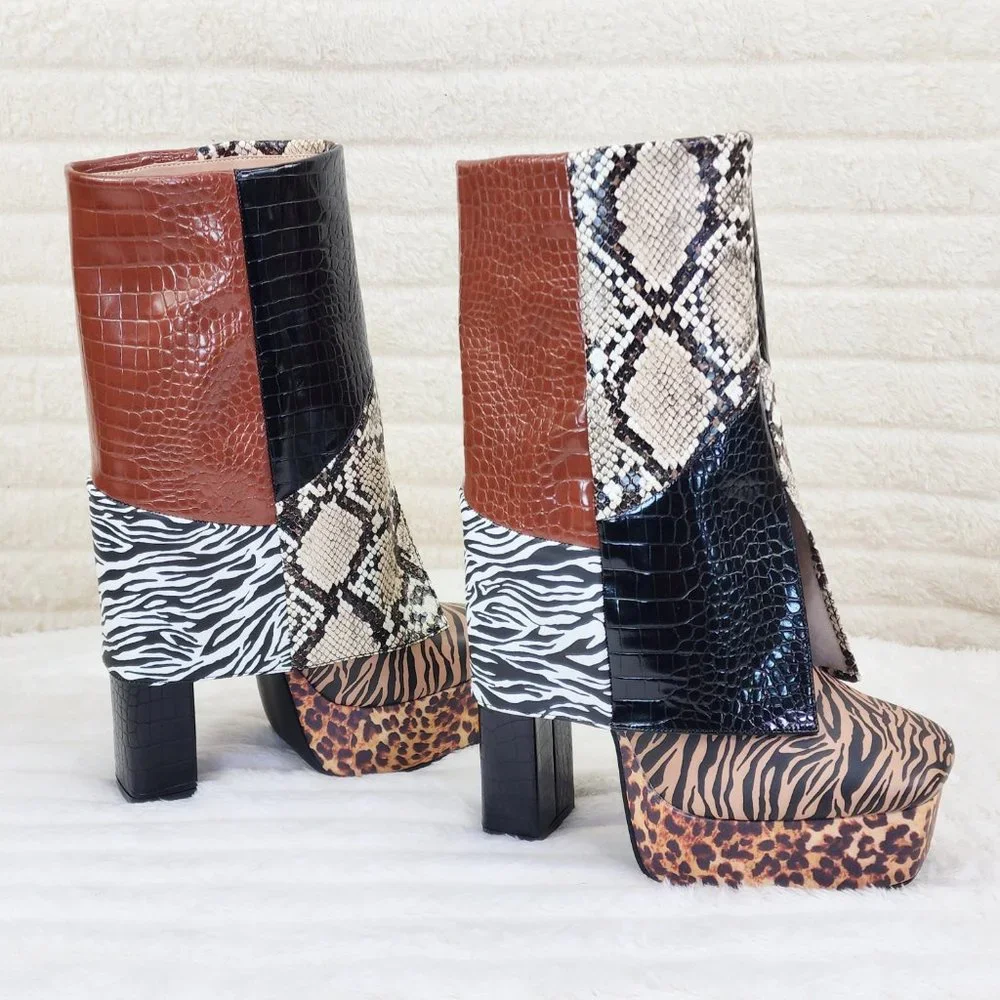 Riches Animal Print Block Skirted Chunky Heel Pull On Platform Boots
